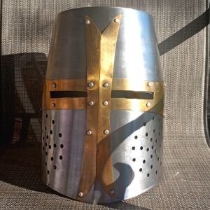 Iron and Bronze Crusader Knight Helmet